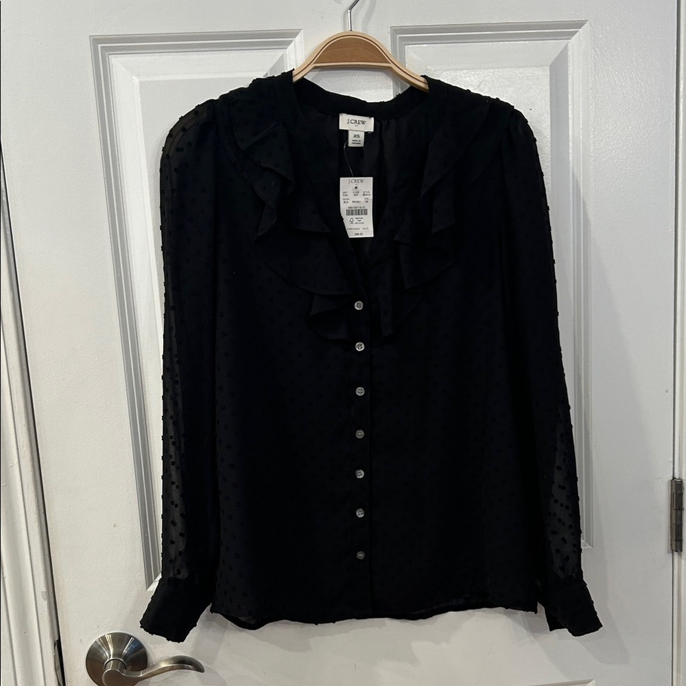 LOFT Black Sheer Ruffle Blouse